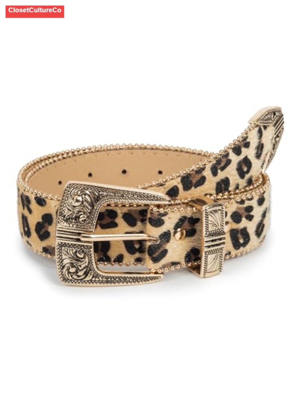 Women's Leopard Print Faux Leather Belt Gold Pin Buckle Adjustable Waist 28-38"